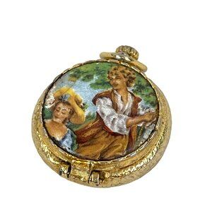 House of Fuller Vintage Gold Tone Perfume Holder Pendant With Romantic Scene Ena